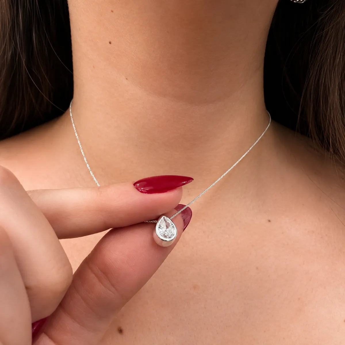 Colar Ponto de Luz Gota Galeria Zircônia Prata 925 Legítima