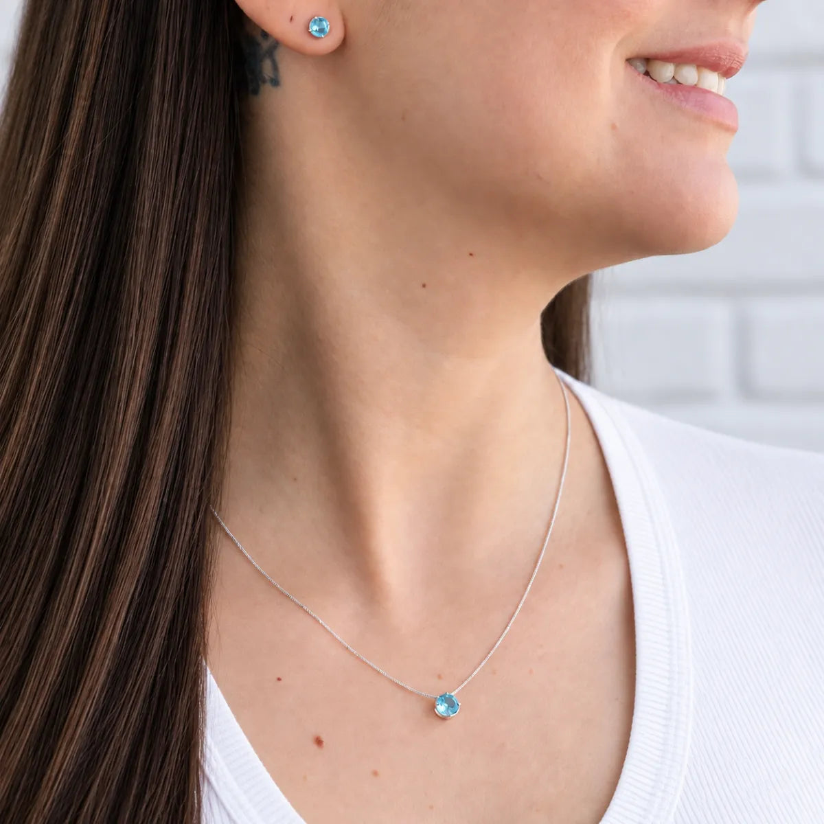 Conjunto Redondo Galeria Zircônia Azul Claro Prata 925 Legítima