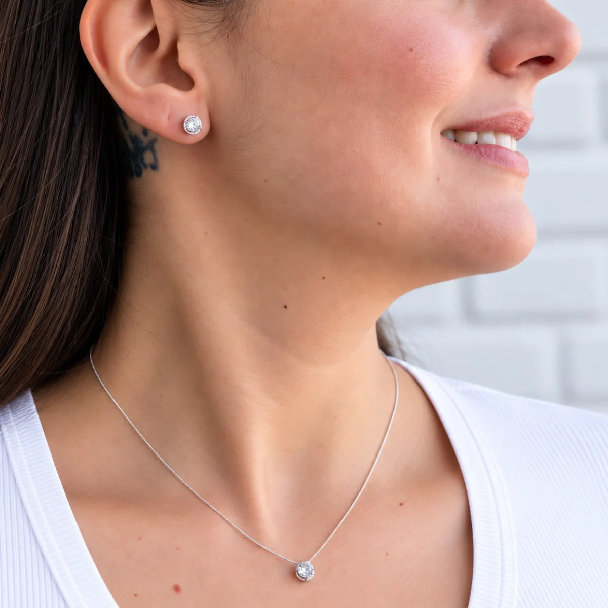Conjunto Redondo Galeria Zircônia Branca Claro Prata 925 Legítima