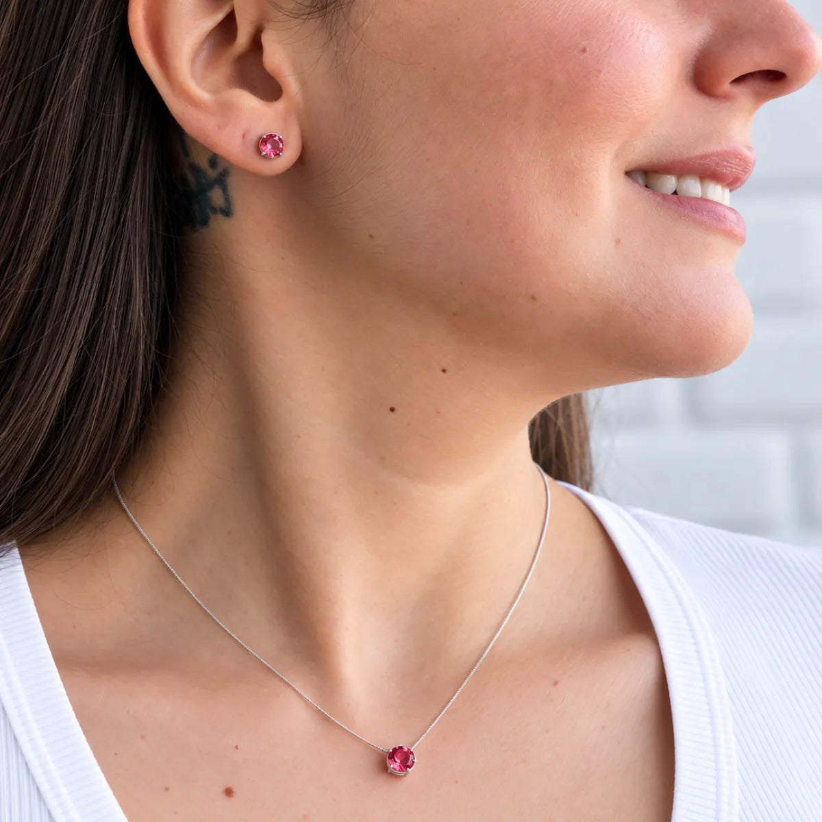 Conjunto Redondo Galeria Zircônia Rosa Prata 925 Legítima