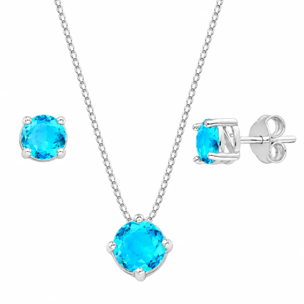 Conjunto Redondo Galeria Zircônia Azul Claro Prata 925 Legítima