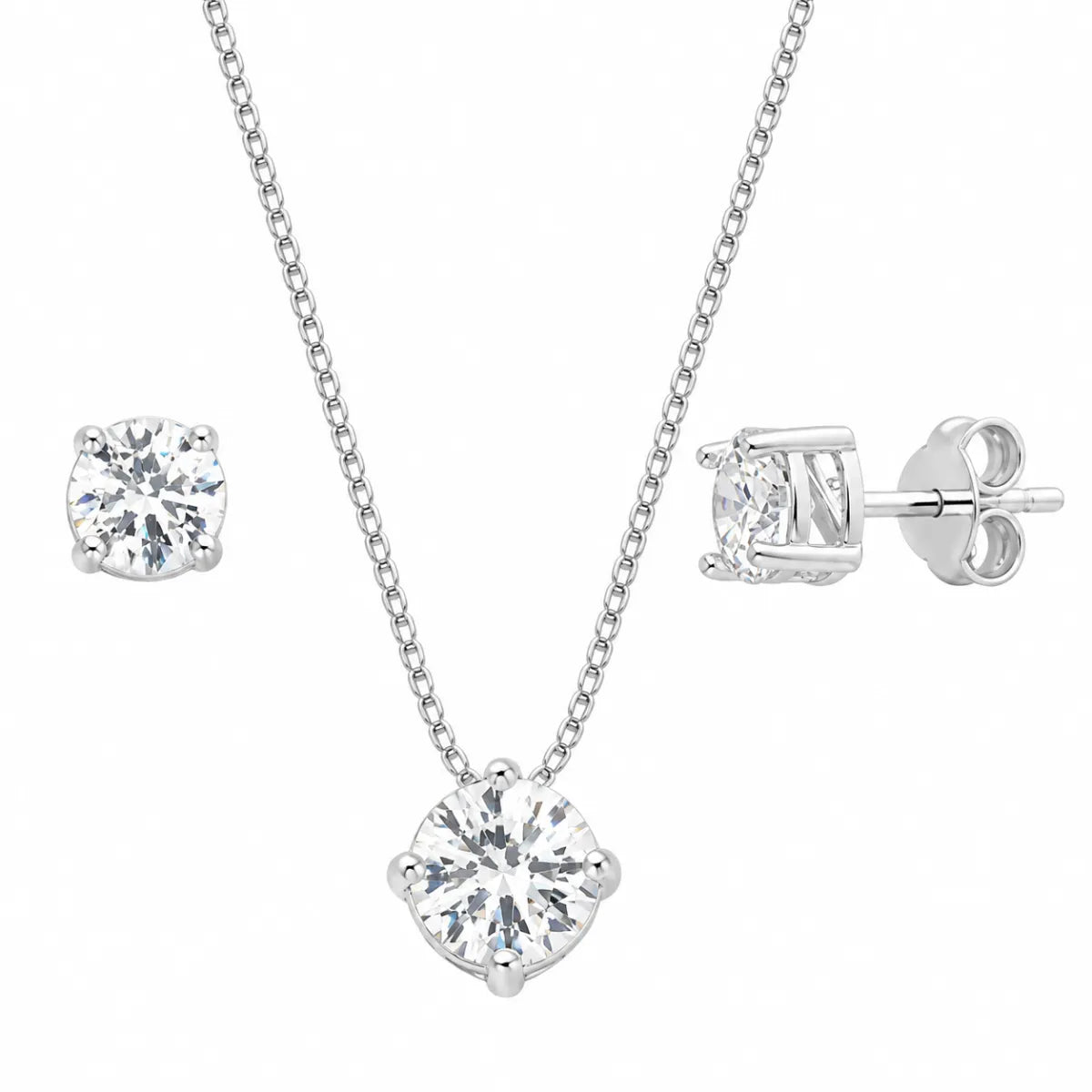 Conjunto Redondo Galeria Zircônia Branca Claro Prata 925 Legítima