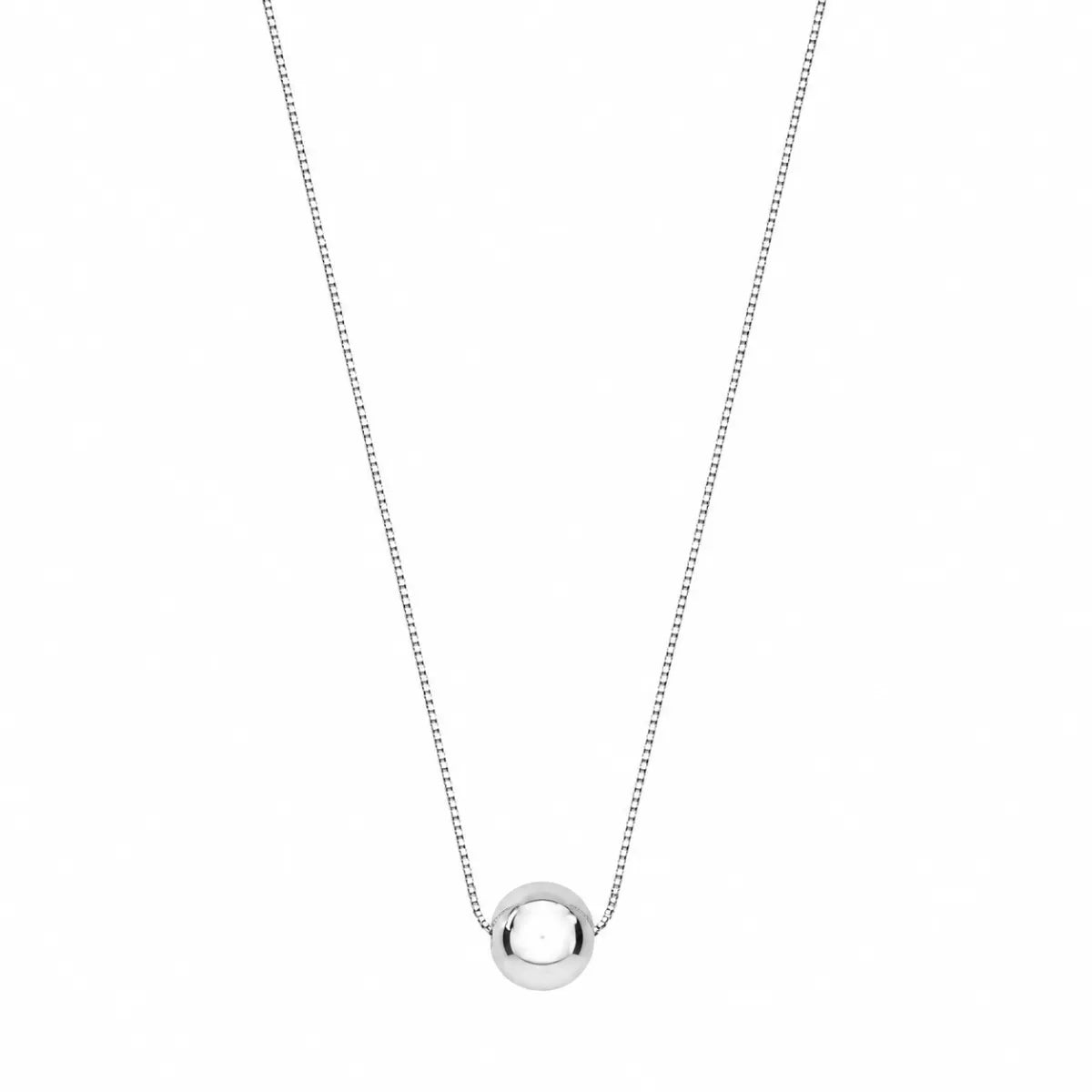 Colar Pingente Bola 8mm Corrente Veneziana 45cm Prata 925 Legítima