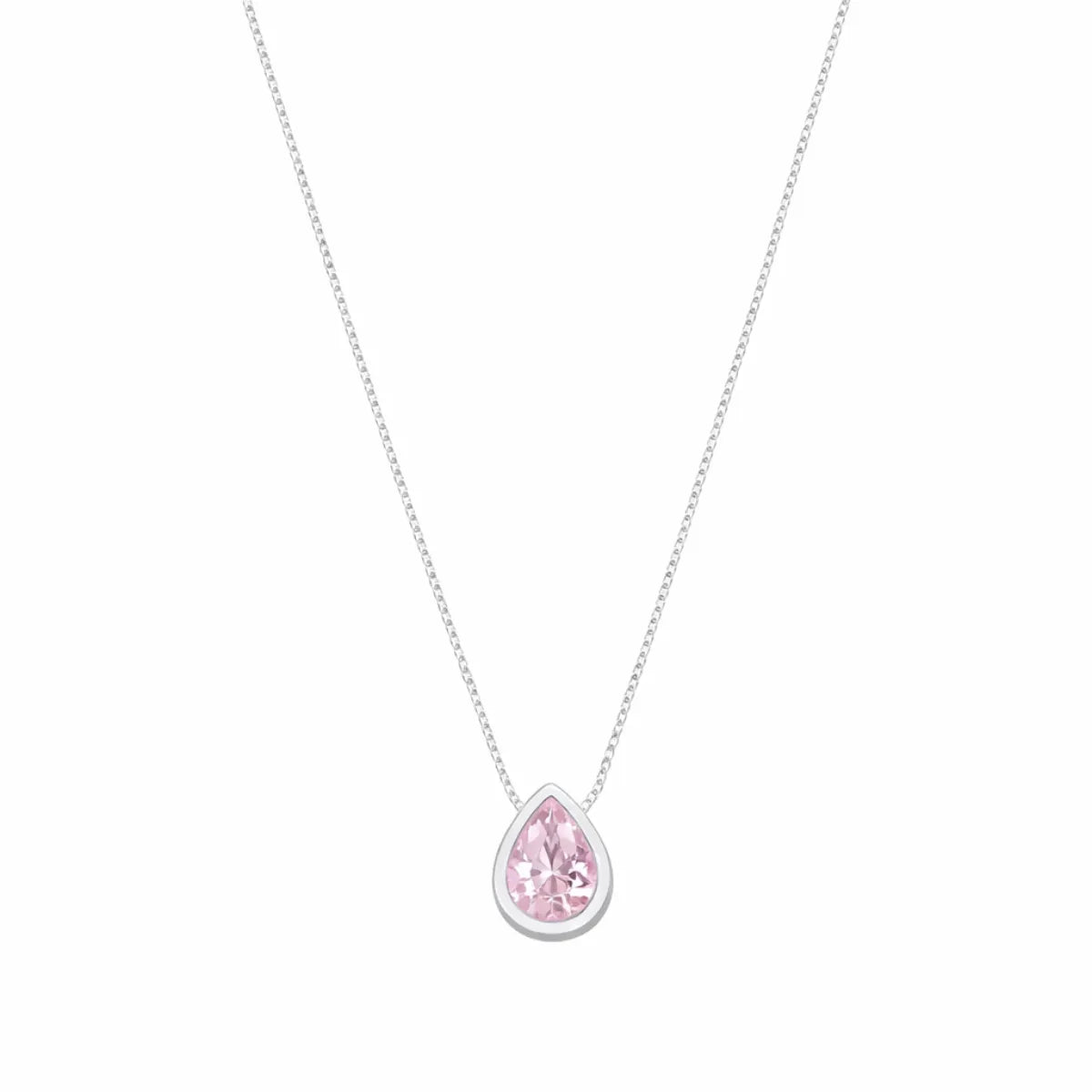 Colar Ponto de Luz Gota Rosa Claro Galeria Prata 925 Legítima