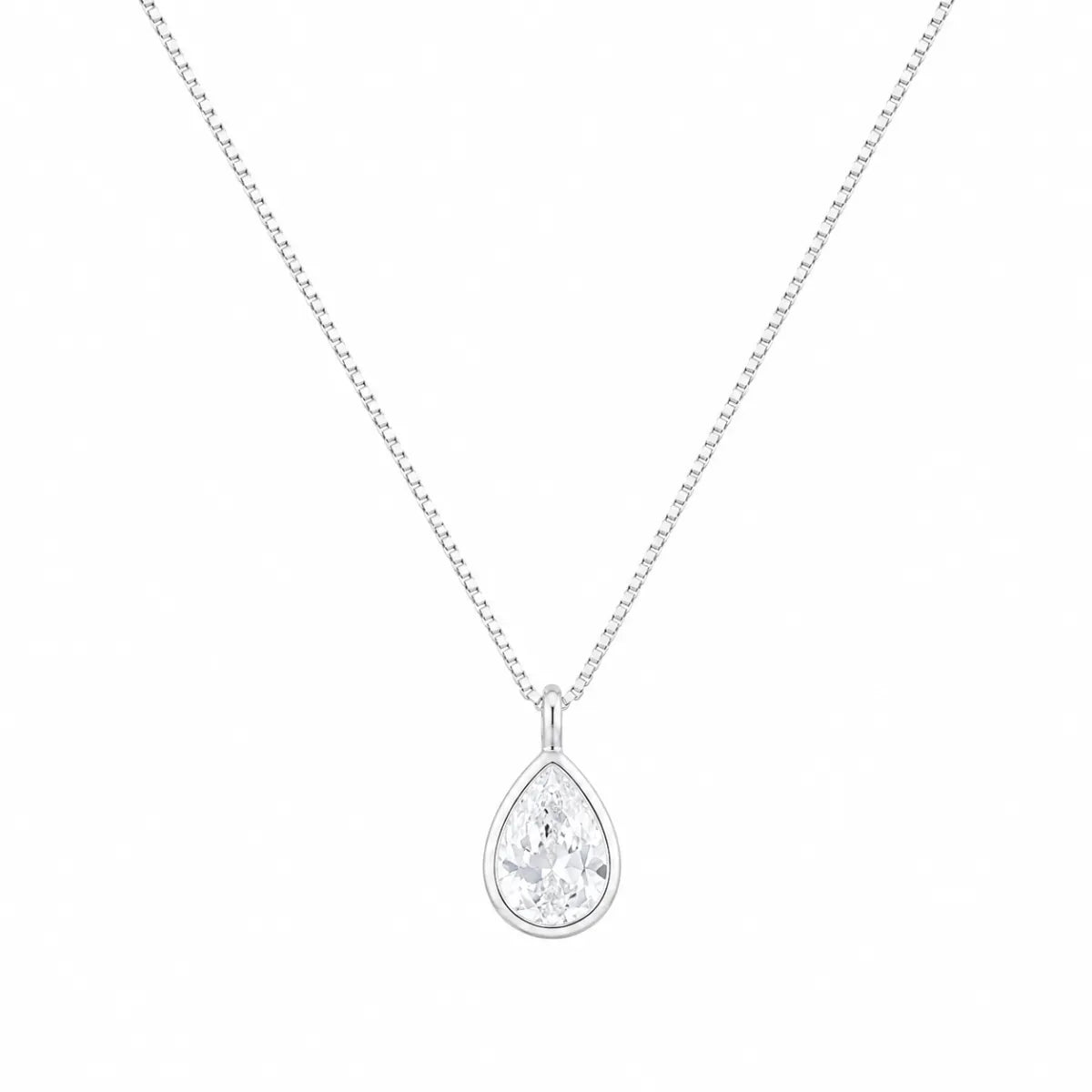 Colar Ponto de Luz Gota Zircônia Incolor Prata 925 Legítima