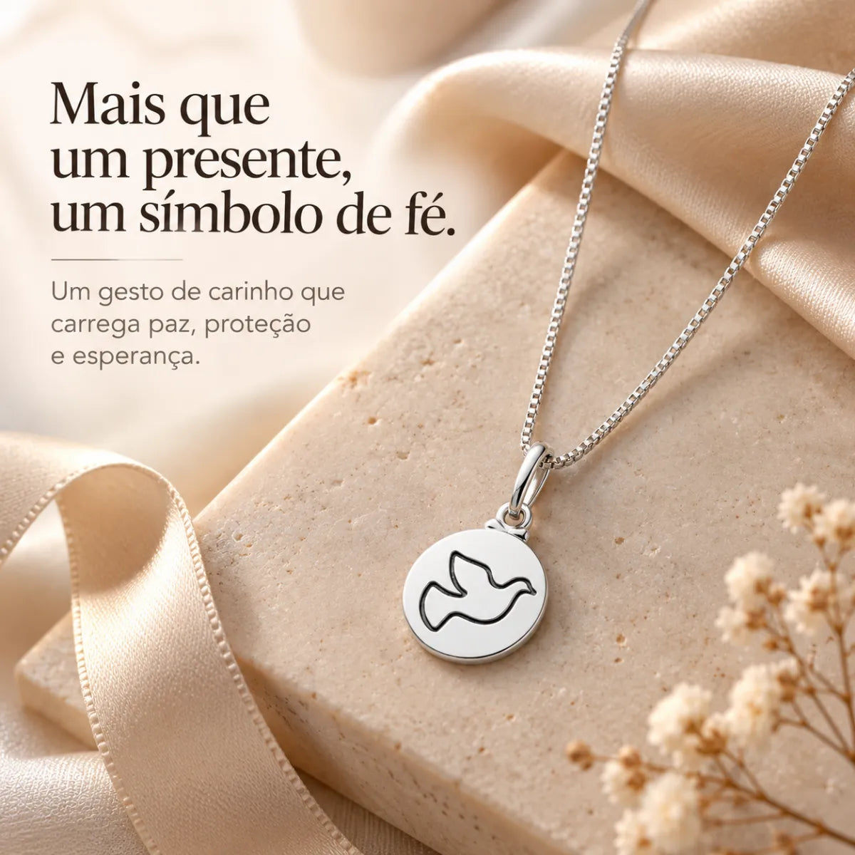 Colar Medalha Espírito Santo Prata 925 Legítima