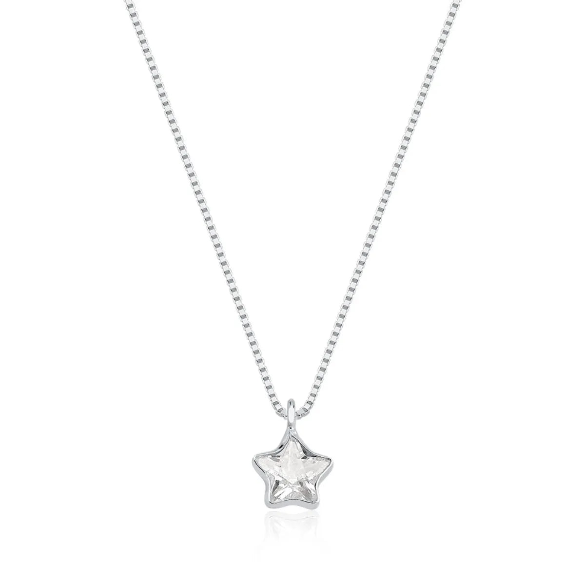Colar Ponto de Luz Estrela Zircônia Incolor Prata 925 Legítima