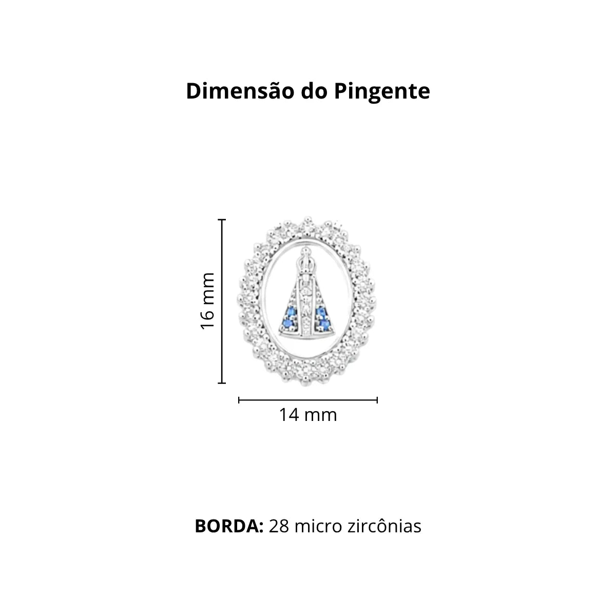Colar N. S. Aparecida Oval Bordas Zircônia Prata 925 Legítima