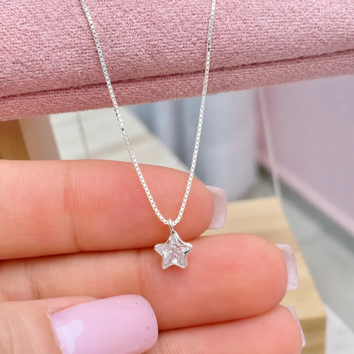 Colar Ponto de Luz Estrela Zircônia Incolor Prata 925 Legítima