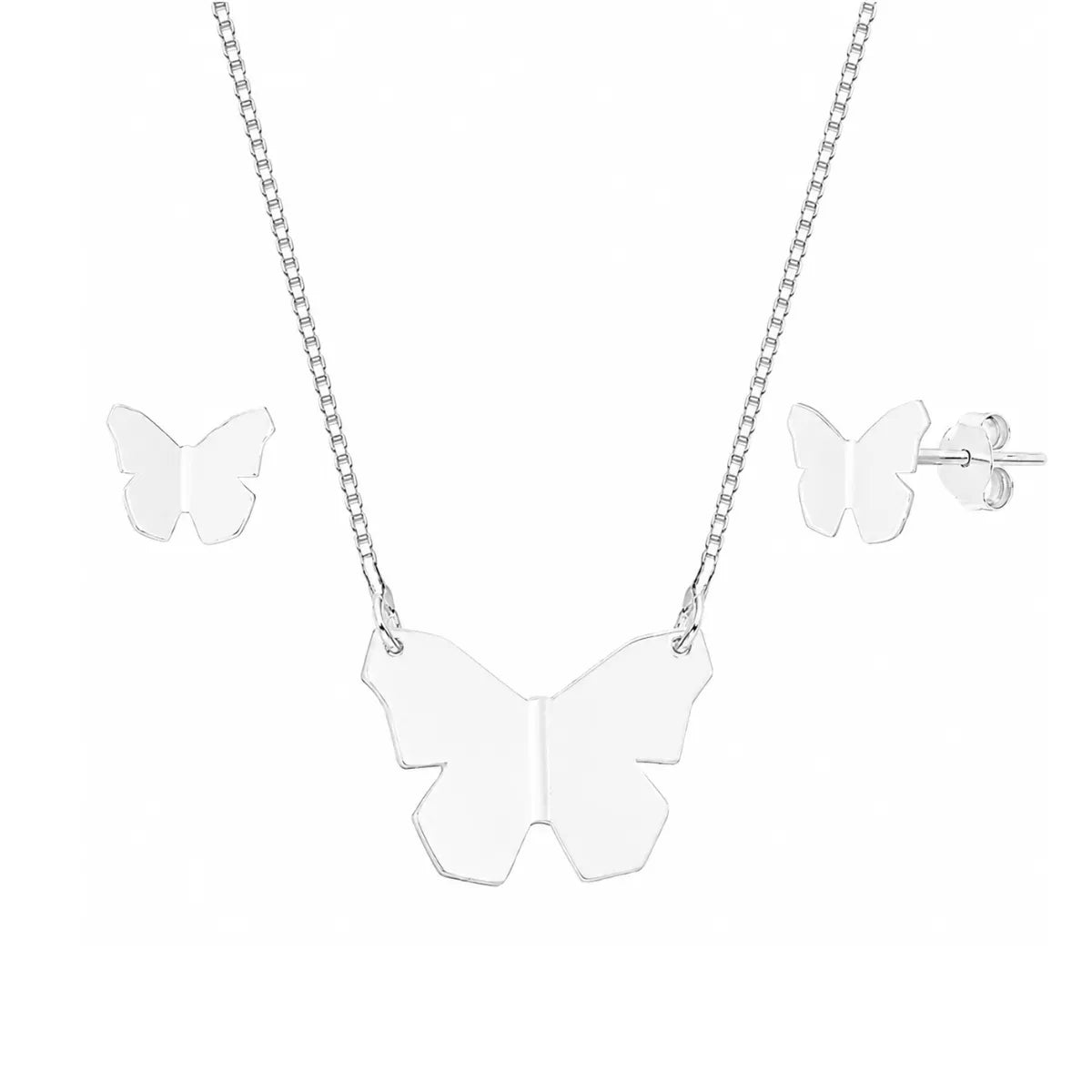 Conjunto Borboleta Origami Prata 925 Legítima