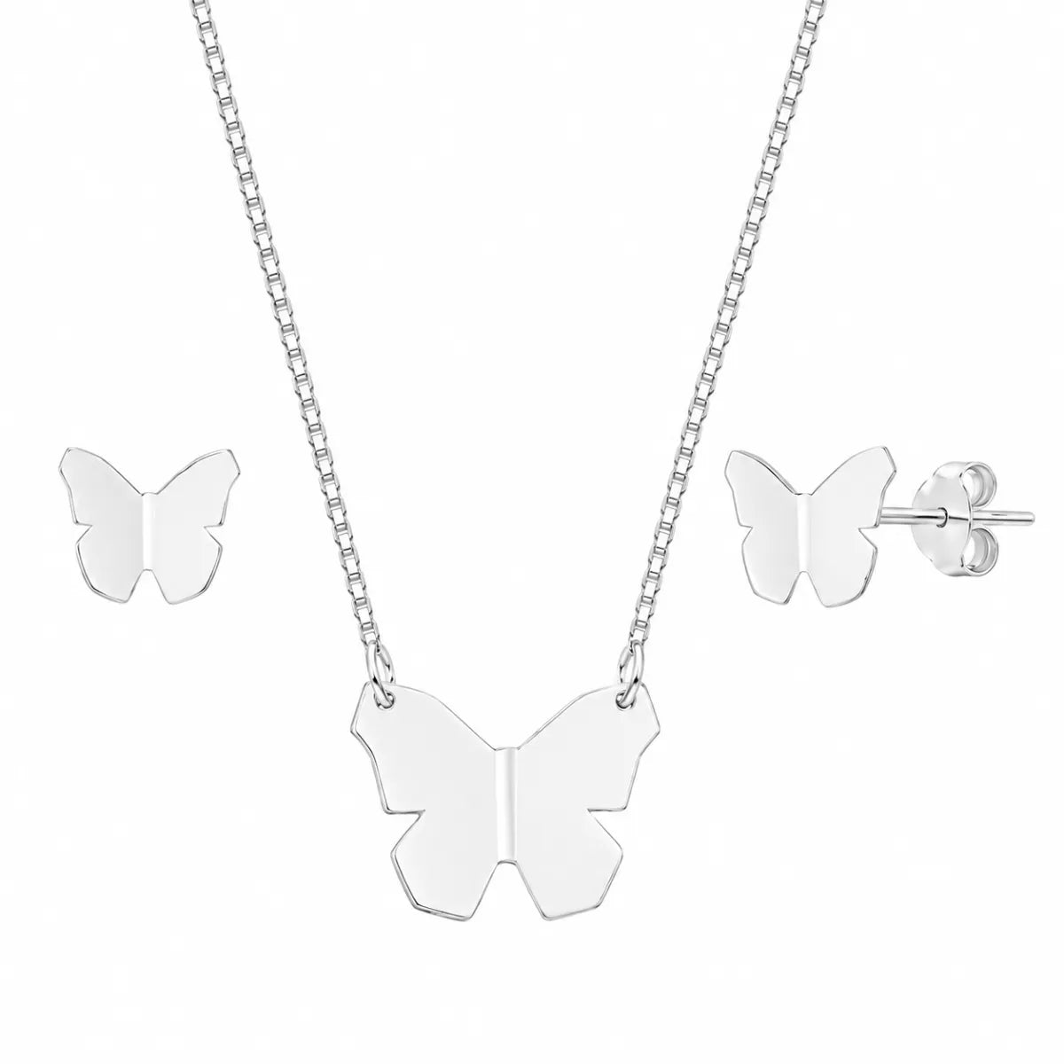 Conjunto Borboleta Origami Prata 925 Legítima
