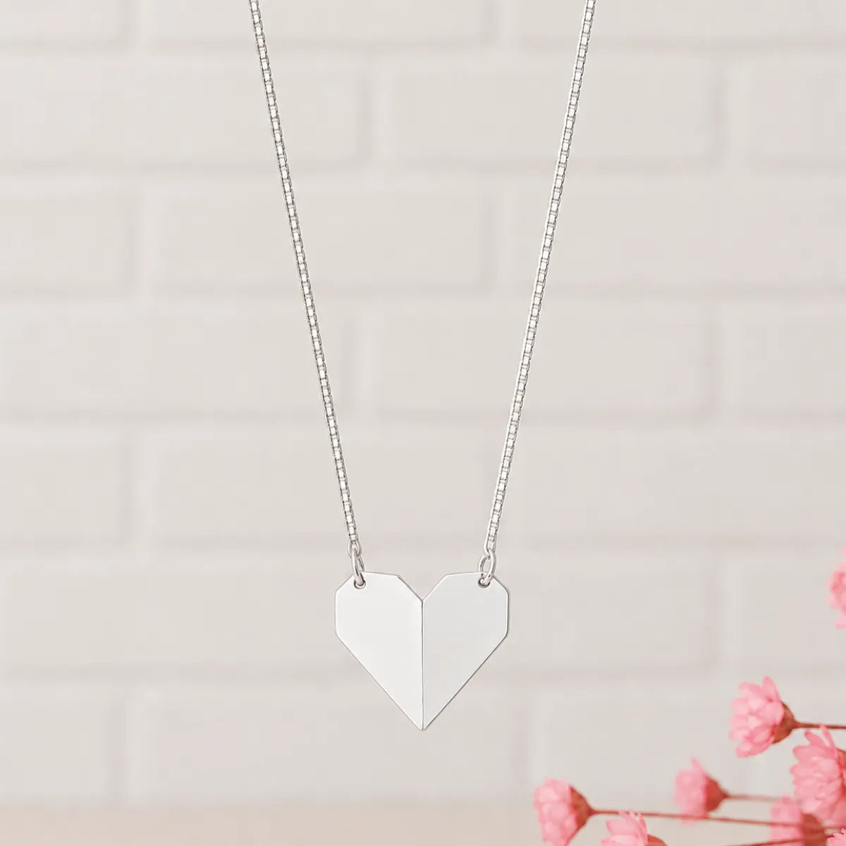 Conjunto Coração Origami Prata 925 Legítima