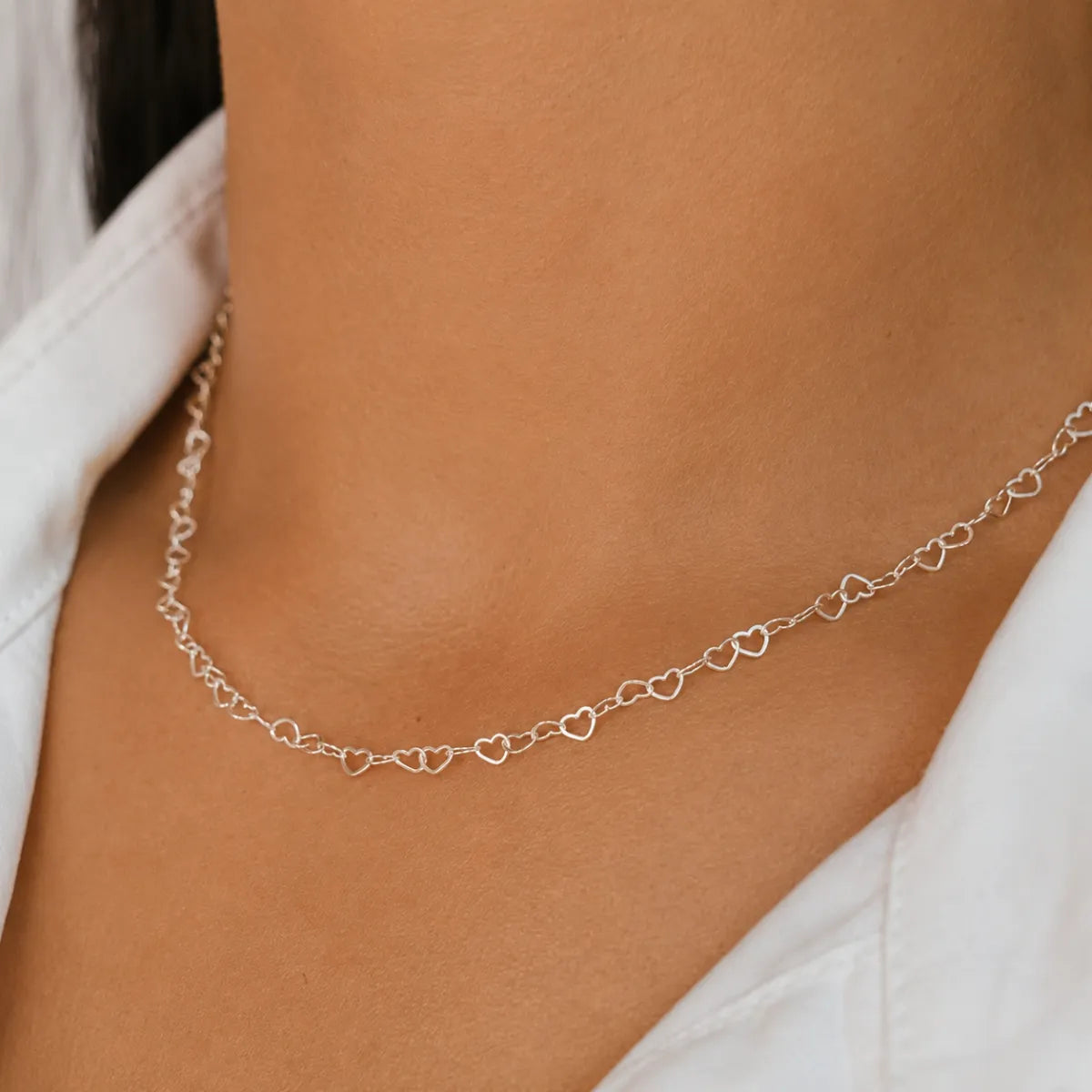Chocker Colar Corrente Elo Coração Fio 0,3mm 40cm Prata 925 Legítima