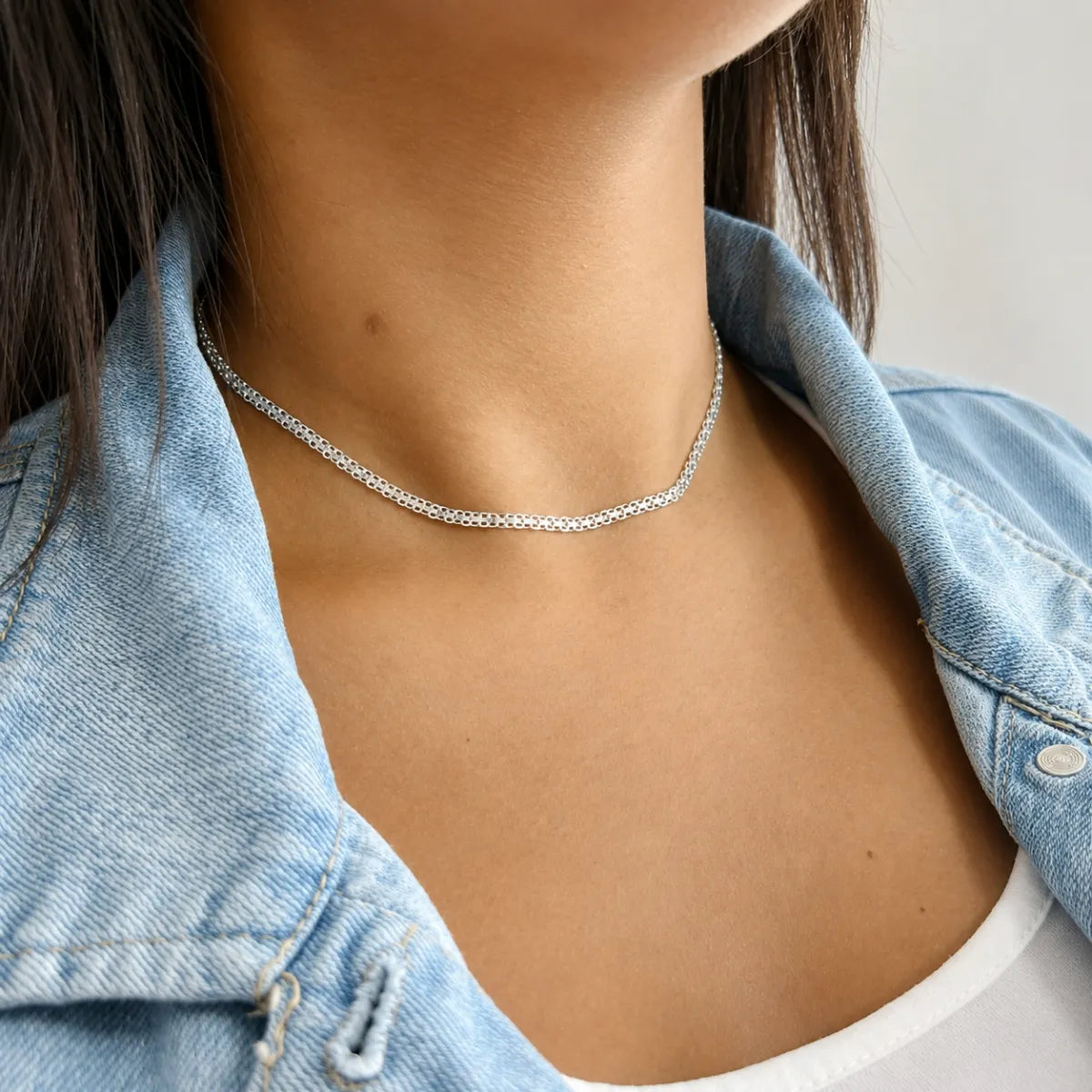 Corrente Feminina Chocker Esteira 40cm Prata 925 Legítima
