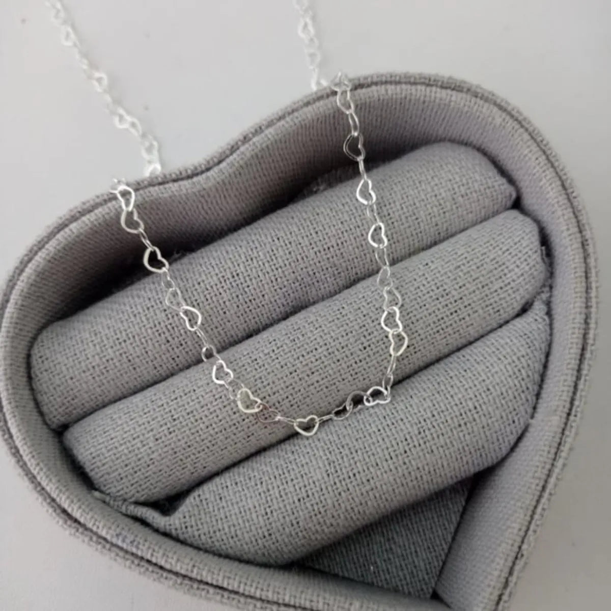 Chocker Colar Corrente Elo Coração Fio 0,3mm 40cm Prata 925 Legítima
