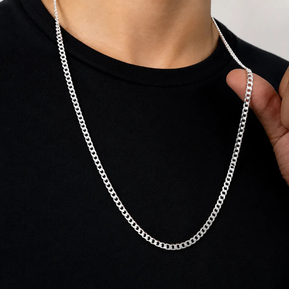 Corrente Masculina Grumet 3mm 60cm Prata 925 Legítima