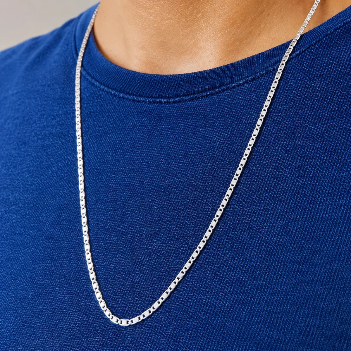 Corrente Masculina Piastrini 2,5mm 60cm Prata 925 Legítima