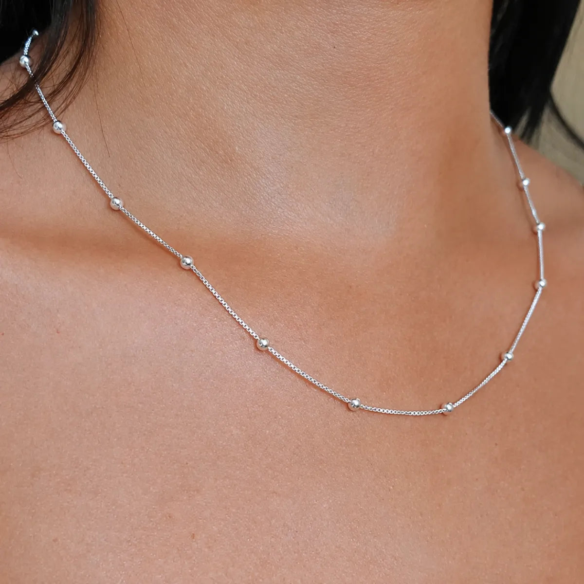 Corrente Feminina Veneziana V15 Bolinha 45cm Prata 925 Legítima