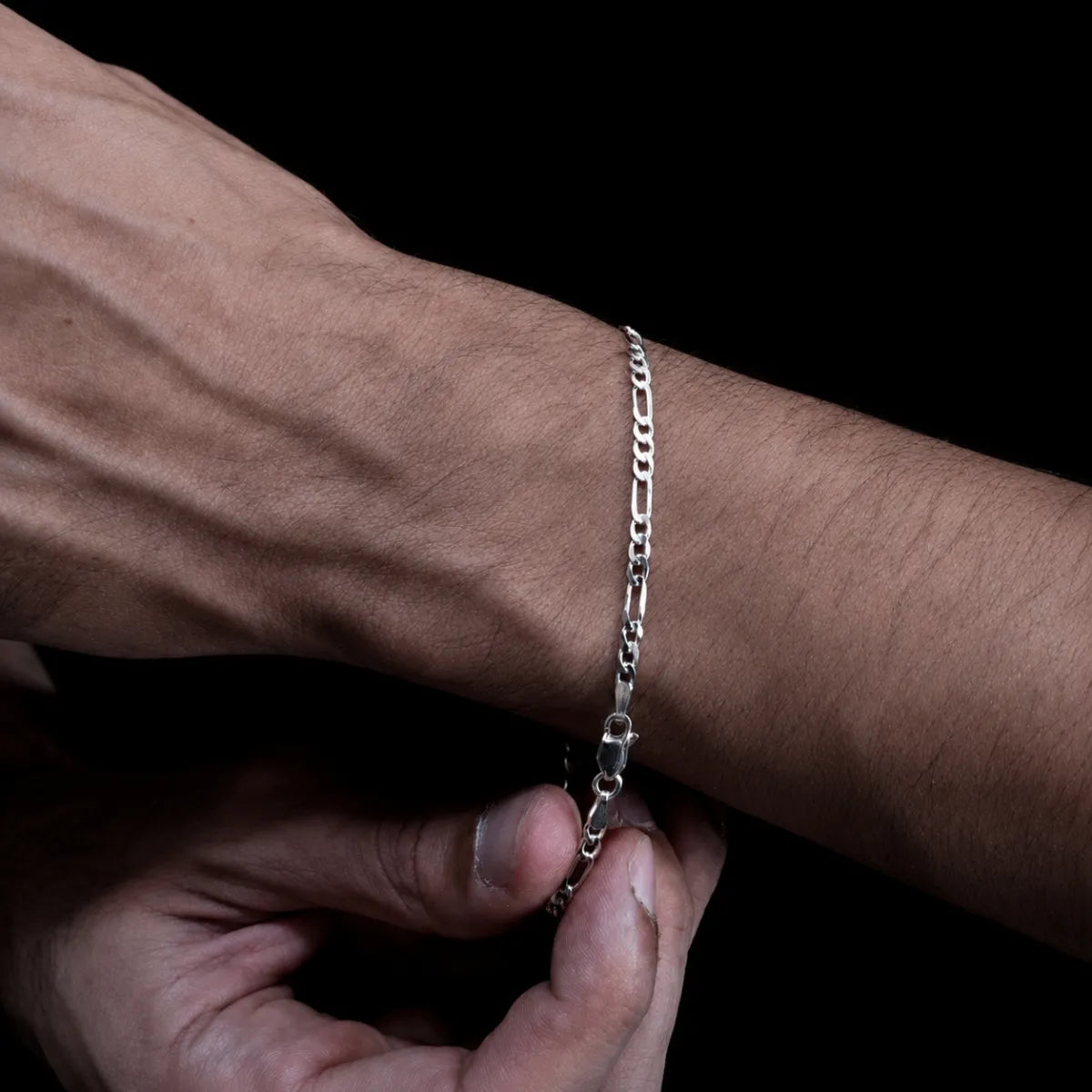 Pulseira Masculina Fígaro 3x1 3mm Prata 925 Legítima