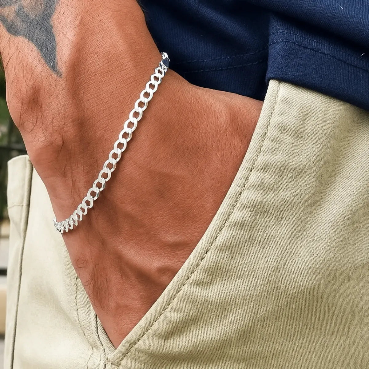 Pulseira Masculina Grumet 3mm Prata 925 Legítima