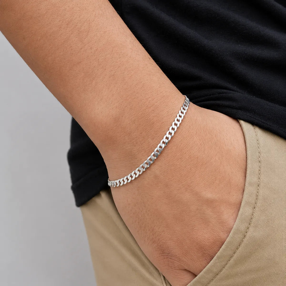Pulseira Masculina Grumet 4mm Prata 925 Legítima