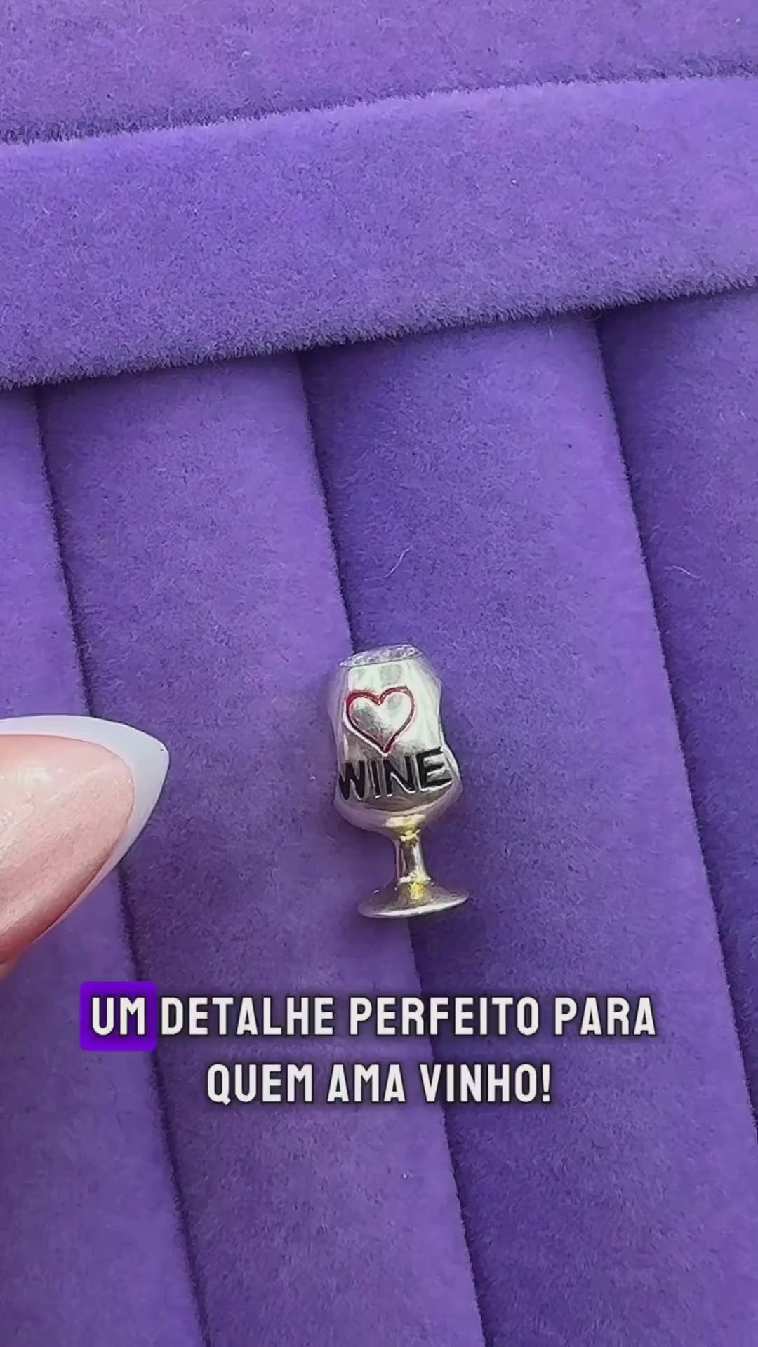 Berloque Separador Love Wine Vinho Zircônia Prata 925 Legítima