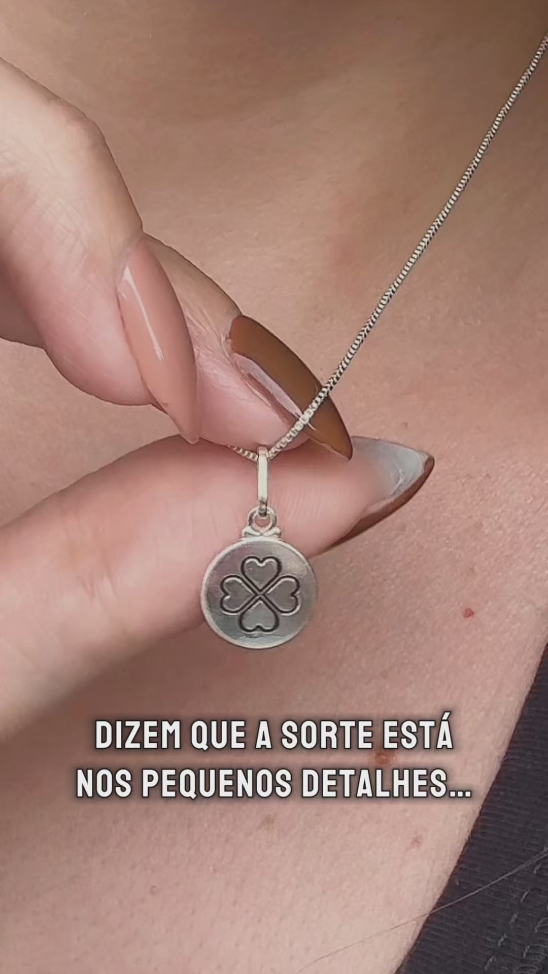 Colar Medalha Trevo da Sorte Prata 925 Legítima