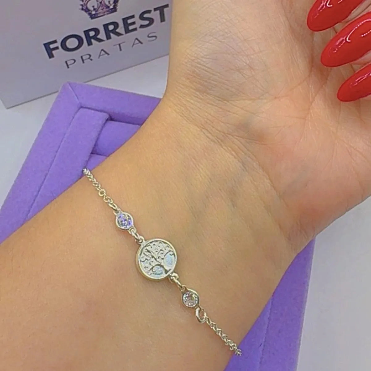 Pulseira Feminina Árvore de Vida Zircônia Prata 925 Legítima
