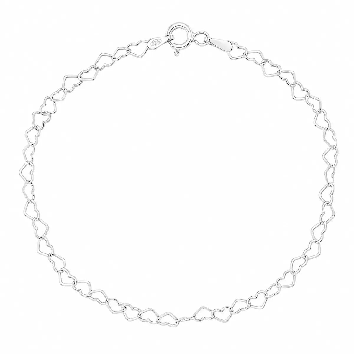 Pulseira Feminina Elo Coração Prata 925 Legítima