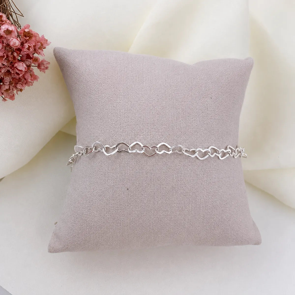 Pulseira Feminina Elo Coração Prata 925 Legítima