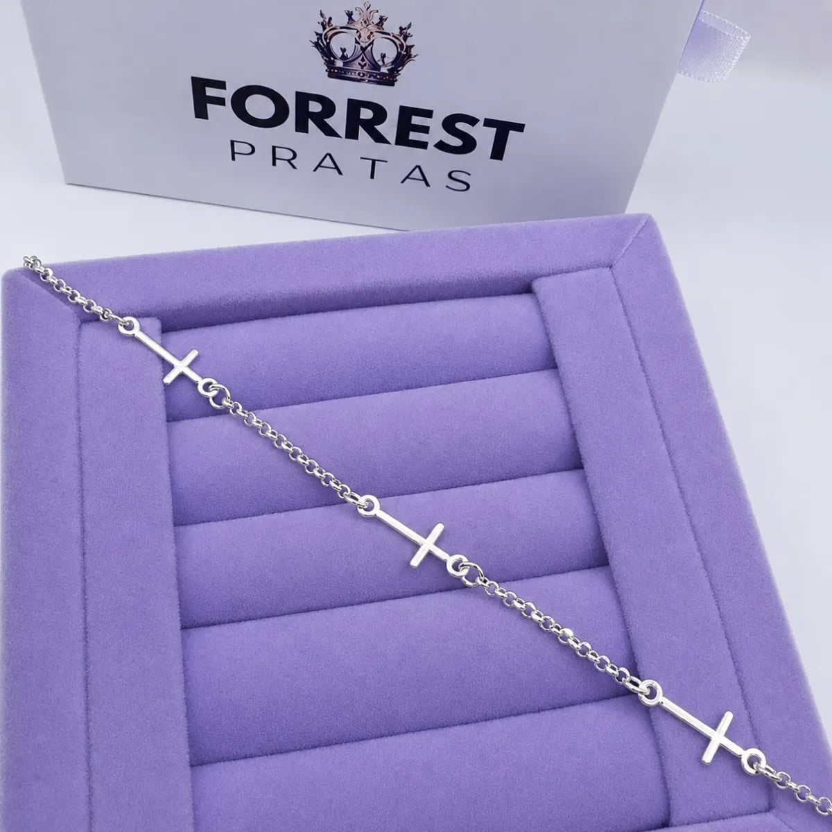 Pulseira Feminina Trio de Cruz Prata 925 Legítima