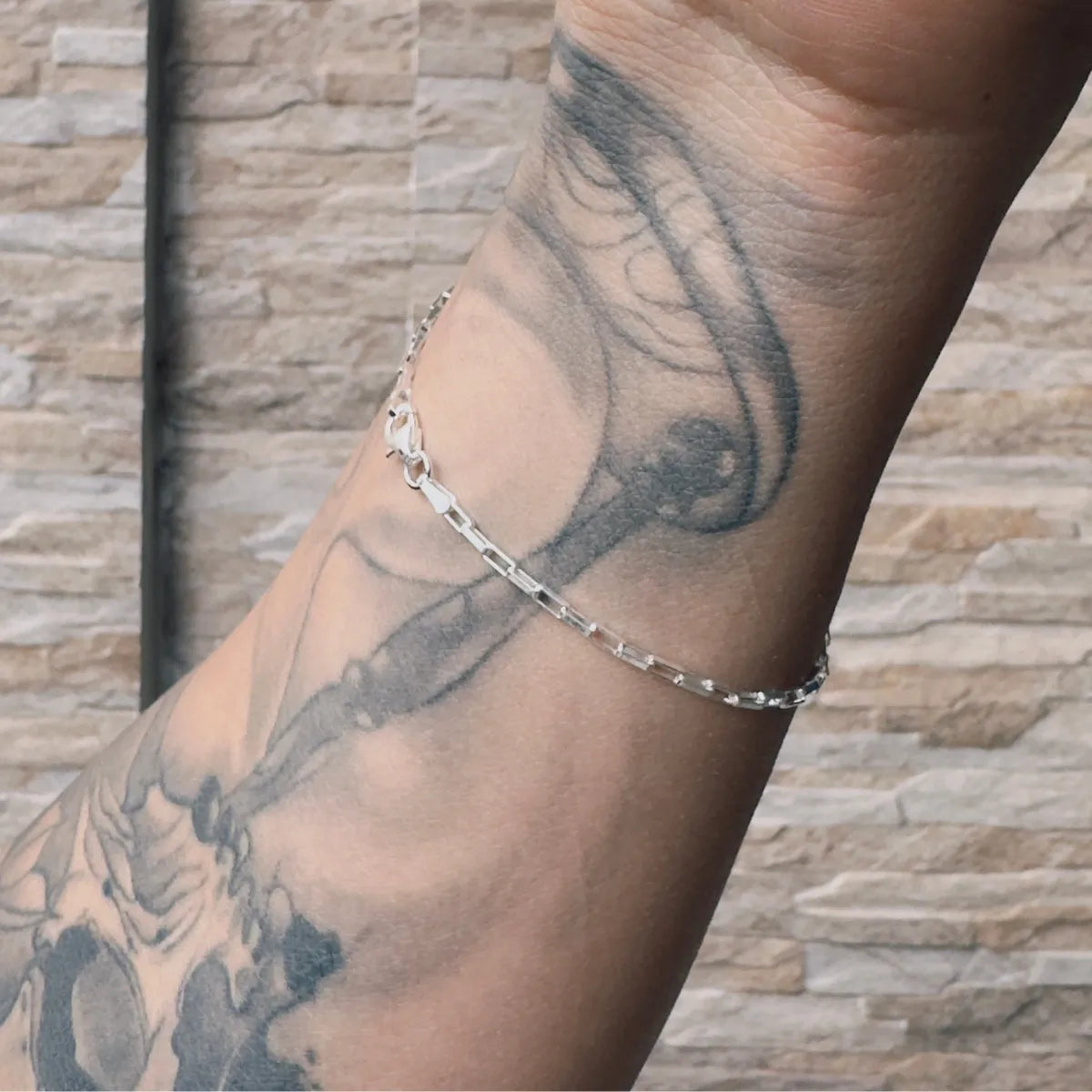 Pulseira Masculina Veneziana Longa F035 Prata 925 Legítima