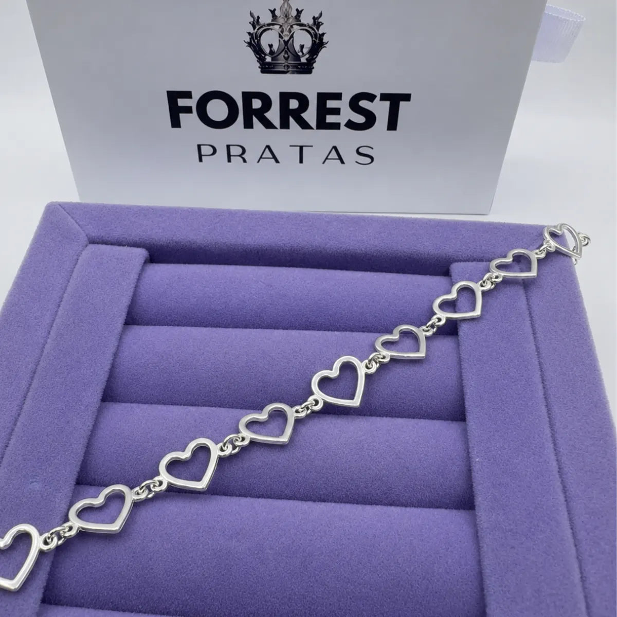 Pulseira Feminina Corações Vazado Prata 925 Legítima
