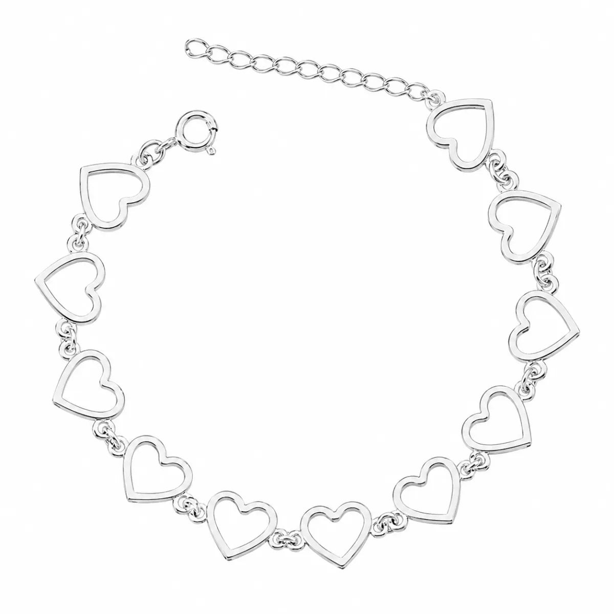 Pulseira Feminina Corações Vazado Prata 925 Legítima