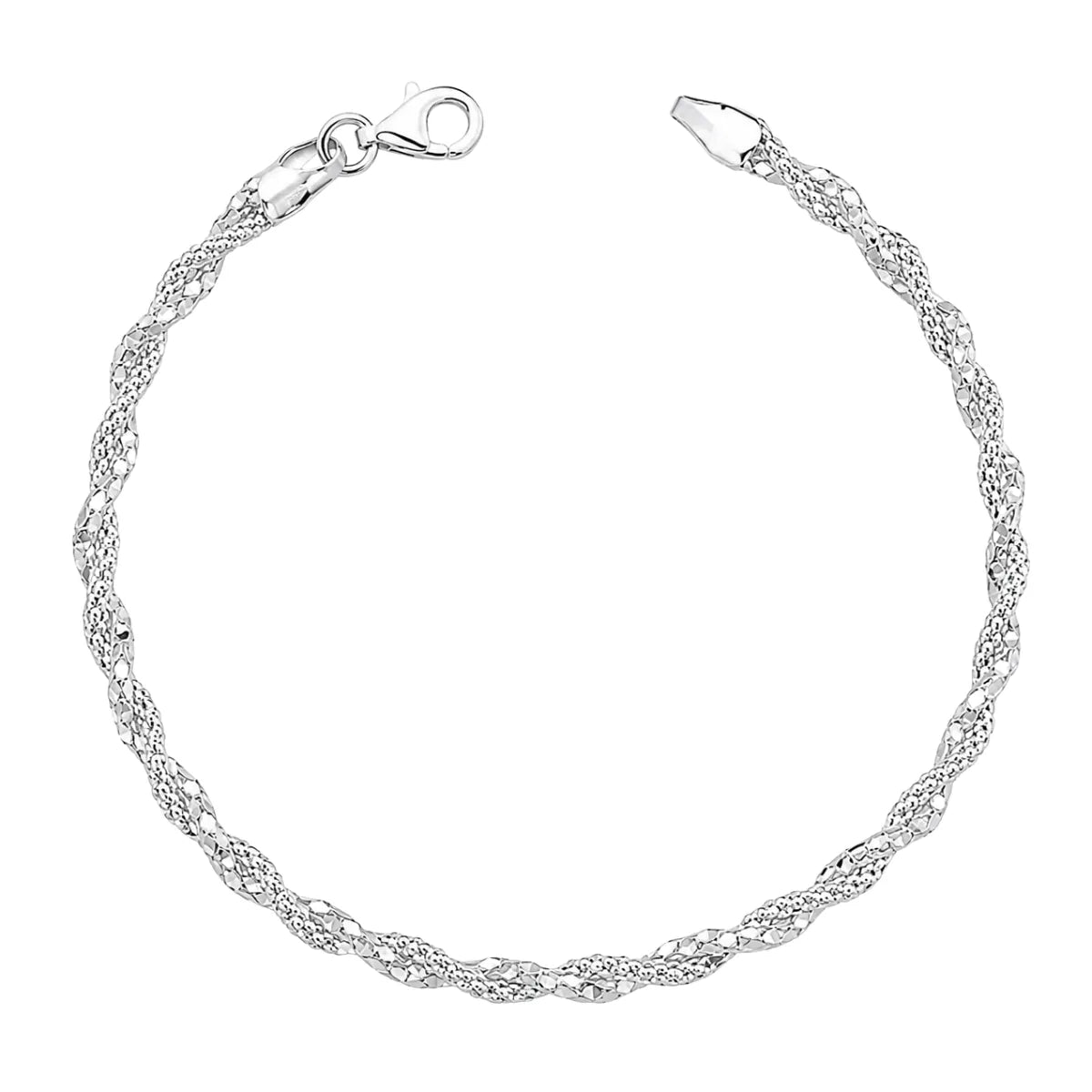 Pulseira Feminina Cordão Pipoca 18cm Prata 925 Legítima