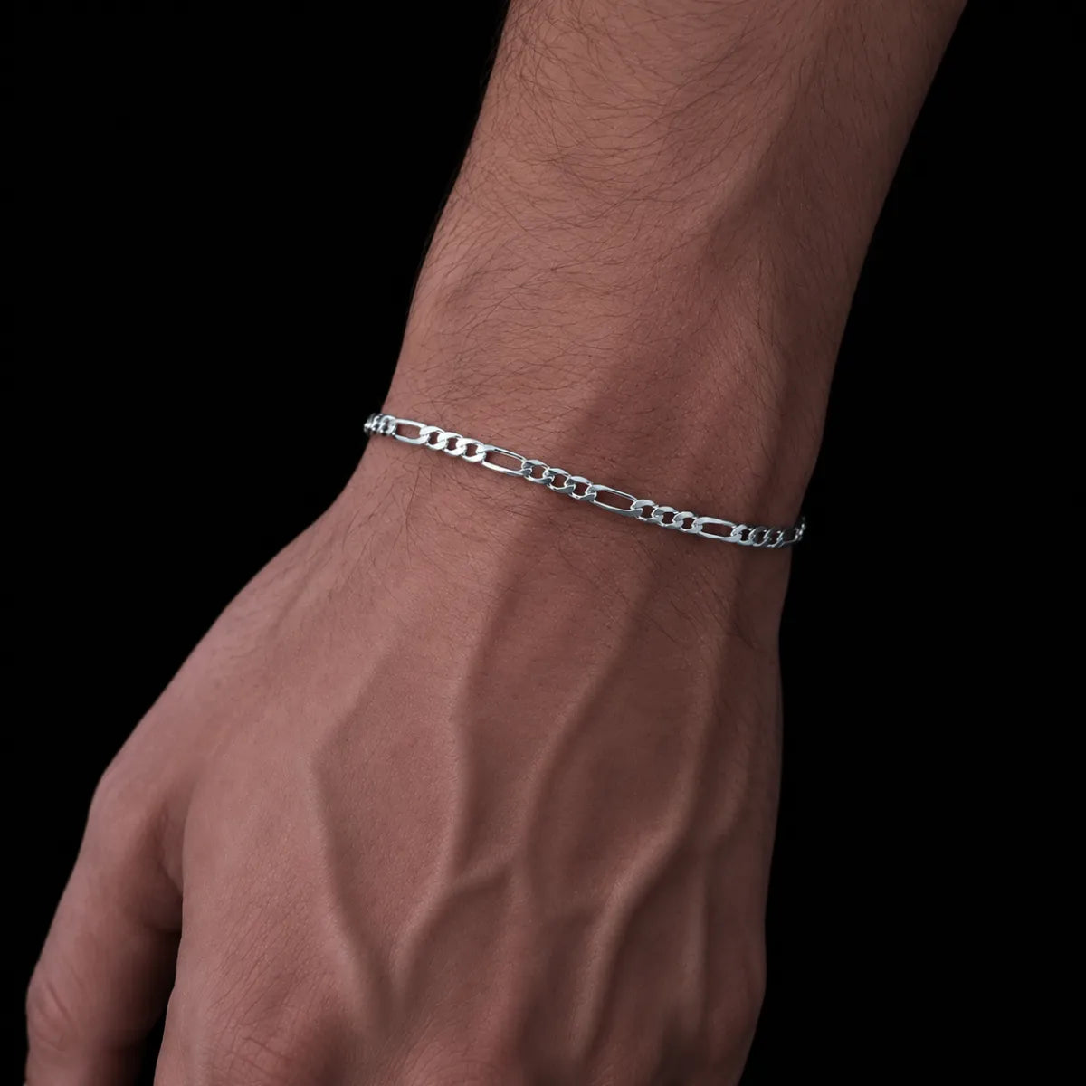 Pulseira Masculina Fígaro 3x1 3mm Prata 925 Legítima