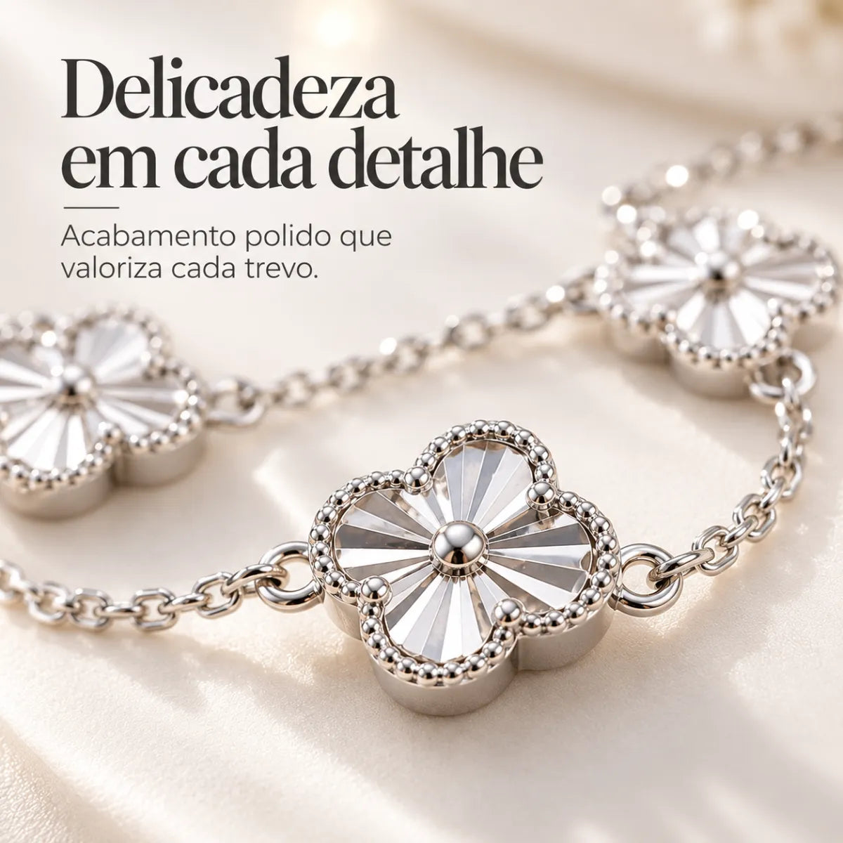 Pulseira Feminina 3 Trevos Prata 925 Legítima